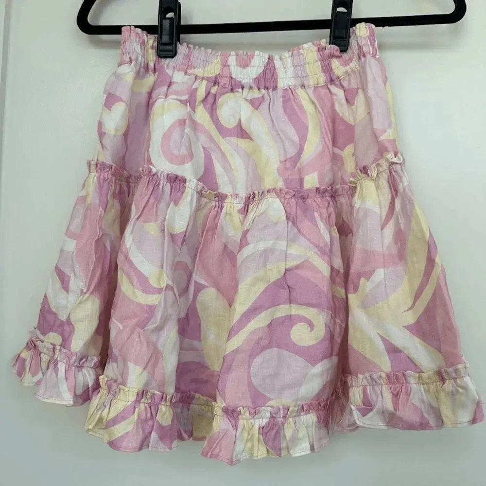 Hill House The Paz Mini Skirt M Candy Kaleidoscope Pink Ruffle NWT